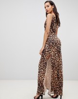 Thumbnail for your product : ASOS Tall DESIGN Tall bias cut leopard print cami maxi dress with drape neck