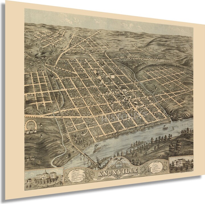 1871 Knoxville Tennessee Map - Of Wall Art Poster City Knox County History Print