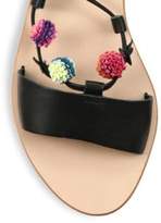 Thumbnail for your product : Loeffler Randall Suze Pom-Pom Leather Ankle-Wrap Sandals