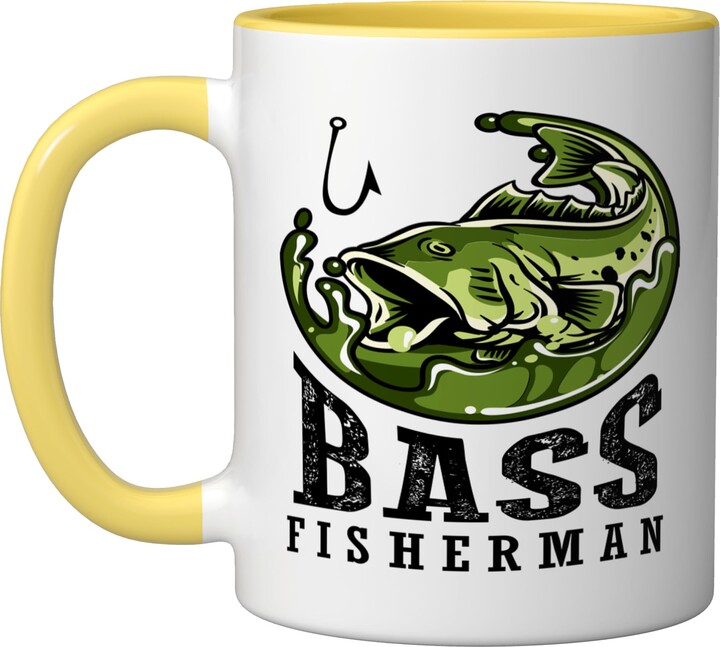 USA bass pro shop fishing tournament champions Patriotic anglers American Bass Pro whisperer fisherman Ceramic Mug, Yellow/White