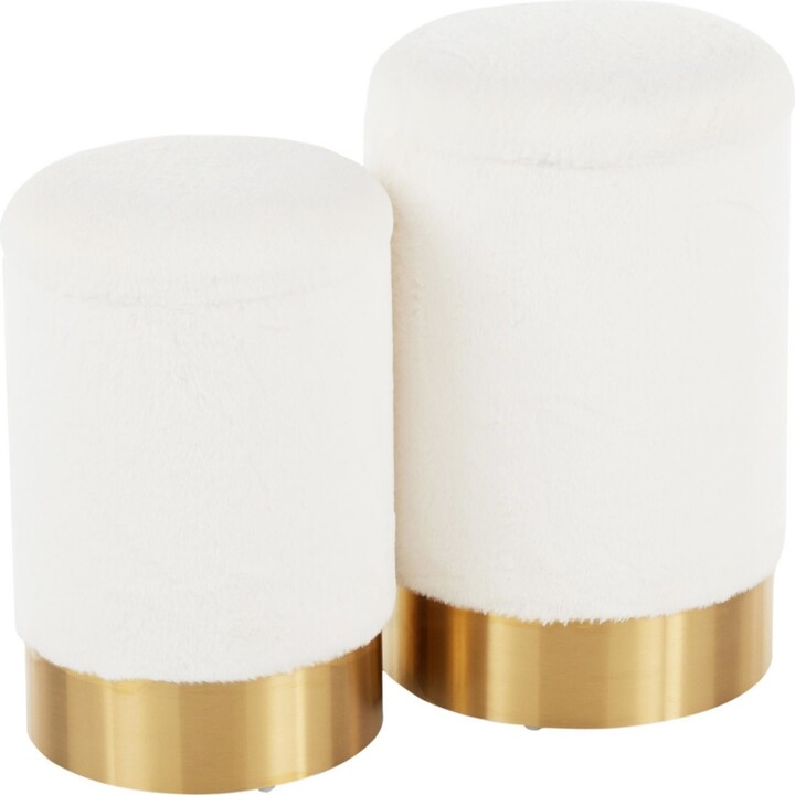 Lumisource Marla Contemporary Nesting Ottoman Set in Metal and Plush Fabric