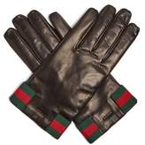 Thumbnail for your product : Gucci Web Striped Leather Gloves - Mens - Black