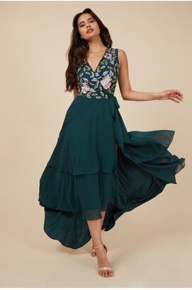 Little Mistress Sycamore Pacific Embellished Frill Wrap Maxi Dress
