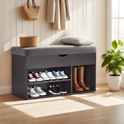 Newacme LLC 7 Pair Shoe Storage Bench with Cushion, 37" Width Entryway Shoe Bench with Hidden Storage