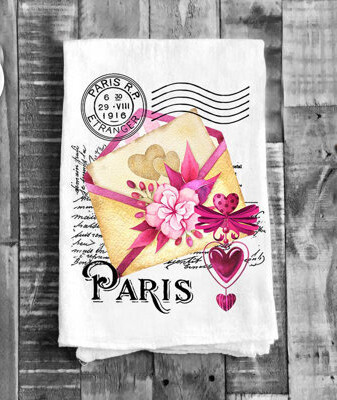 The Holiday Aisle Valentine Paris Love Letter Flour Sack Cotton Tea Towels
