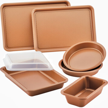 Ayesha Curry Bakeware Nonstick Cookie Pan, Loaf Pan, And Cake Pan Set, 7-Piece, Copper