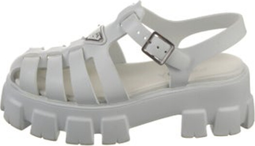 Prada Rubber Slingback Sandals White Enameled Metal Triangle Platform Straps Includes Box Designer
