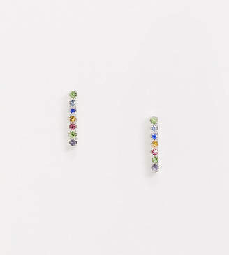 Kingsley Ryan Exclusive sterling silver bar stud earrings with rainbow crystals