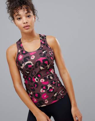 ASOS 4505 4505 Gym Vest In Leopard Print With Contrast Panel Detail-Multi