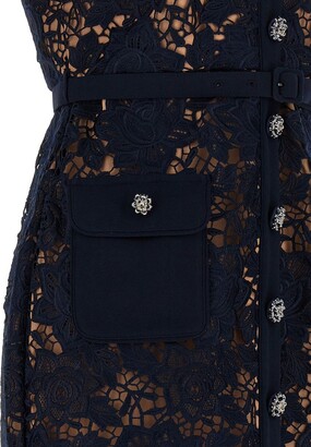 Self-Portrait 'Navy Lace Open Neck Midi' Dress - ShopStyle