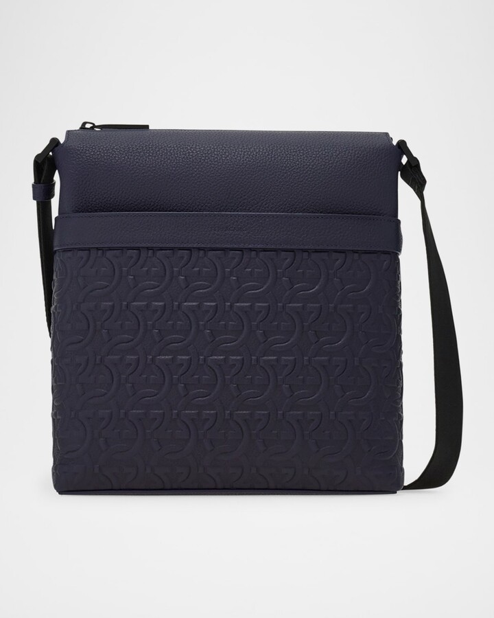 Ferragamo Men's Gancini Embossed Leather Crossbody Bag
