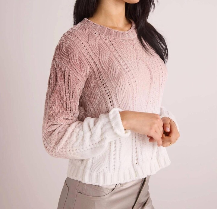 Bella Dahl Cable Crew Neck Sweater In Mocha Ombre Dye