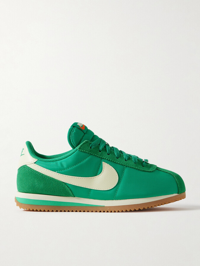 Nike Cortez Leather And Suede-trimmed Shell Sneakers - Green