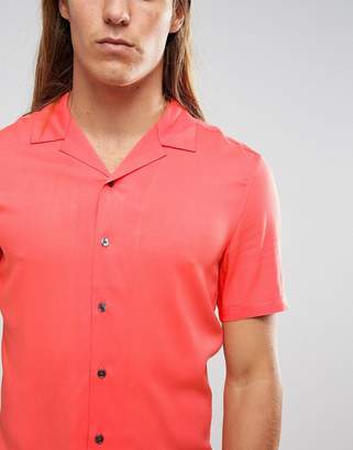ASOS Skinny Viscose Shirt With Revere Collar In Coral