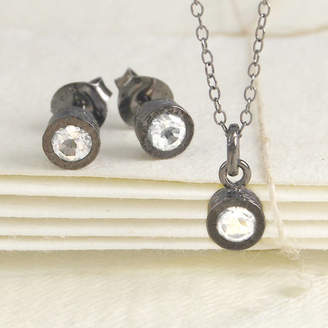 Embers Black Gold White Topaz Earrings And Necklace Set