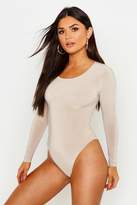 Thumbnail for your product : boohoo Slinky Crew Double Layer Long Sleeve Bodysuit