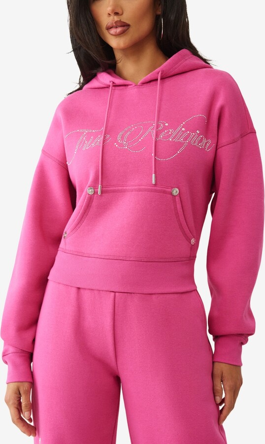 True Religion Women's Cropped Crystal Relaxed Sweatshirt