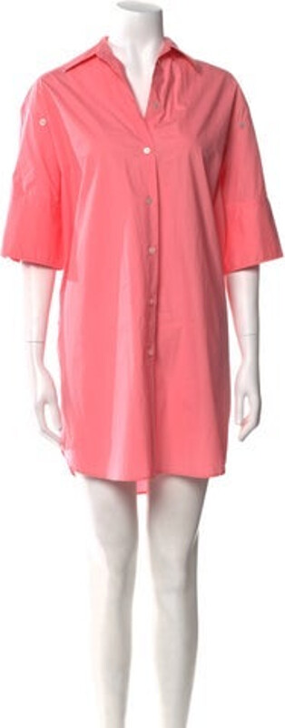 MM6 MAISON MARGIELA Shirtdress Pink Pleated Accents Short Sleeve with Collar Concealed Zip Closure at Back Designer