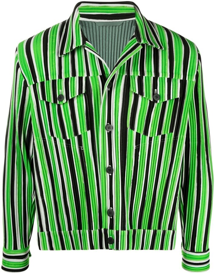 Homme Plissé Issey Miyake Striped Plisse Shirt Jacket - ShopStyle