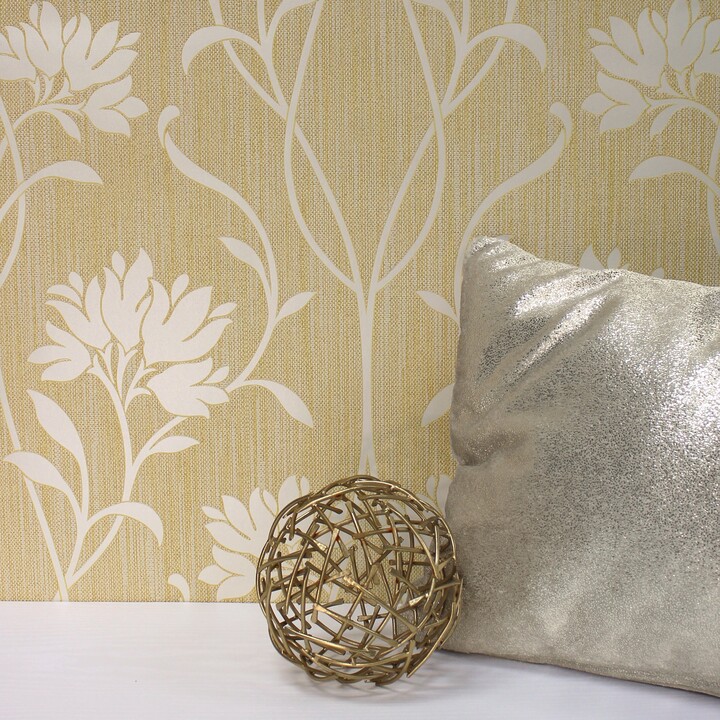 Fine Decor Wallpaper Florence Mustard Floral Wallpaper Yellow and Grey