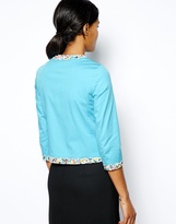 Thumbnail for your product : Love Moschino Signature Zip Front Jacket with Scalloped Floral Trim