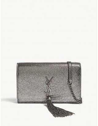 Saint Laurent Kate metallic leather wallet-on-chain