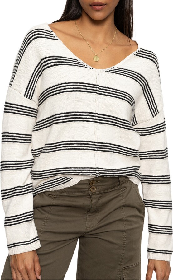 Stripe Cotton V-Neck Sweater