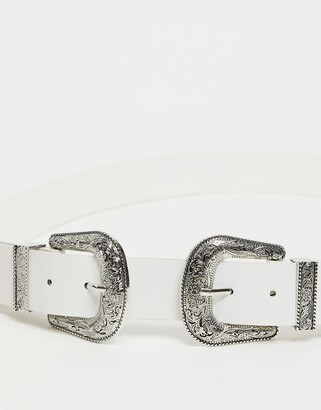 My Accessories Curve My Accessories London Curve Exclusive western double buckle belt in white