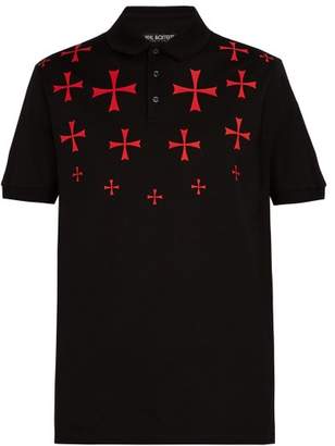 Neil Barrett Military Star Cotton Polo Shirt - Mens - Black Red