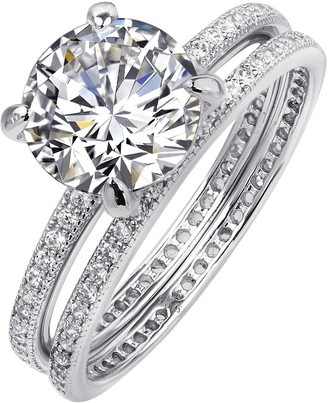 Lafonn Platinum Plated Sterling Silver Micro Pave Simulated Diamonds Round Center 2-Piece Set Ring