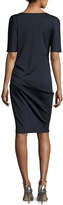 Thumbnail for your product : Halston Round-Neck Short-Sleeve Boiled Wool Dress