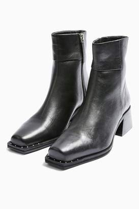 Topshop Womens Mystic Leather Black Square Toe Boots - Black