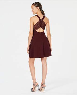 Speechless Juniors' Lace-Contrast Fit & Flare Dress