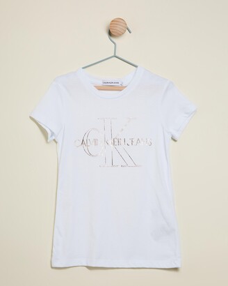 Calvin Klein Jeans White Printed T-Shirts - Monogram Outline Slim T-Shirt - Teens