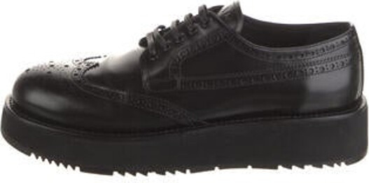 Prada Leather Oxfords Black Round-Toes Platform Includes Box Designer