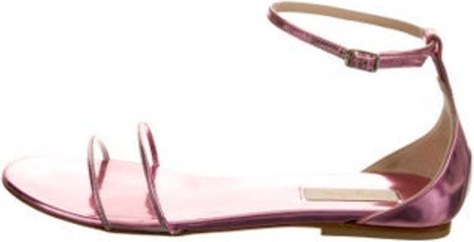 Polly Plume PVC Sandals Purple Patent Leather Trim Wrap-Around Straps & Buckle Closure at Sides Includes Box & Dust Bag