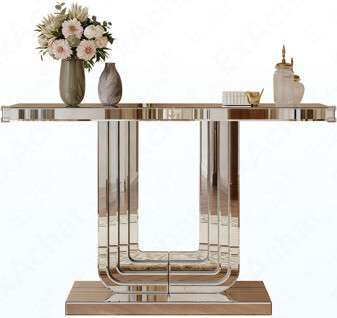 Mirrored Console Table, Silver Entryway Table With U Base & Hand-Spliced Line Design For Living Room, Hallway, Foyer, 47 Inch