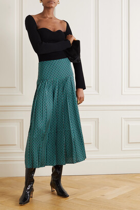 Cefinn Sienna Pleated Printed Crepe De Chine Midi Skirt