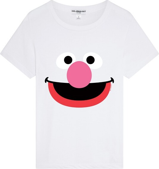 Sesame Street Women'sSesameStreetGroverFaceShortSleeveSlimT-Shirt,White,Medium