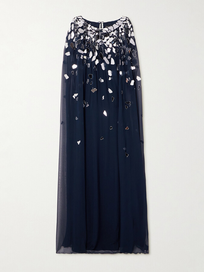 Oscar de la Renta Embellished Silk-chiffon Gown - Blue