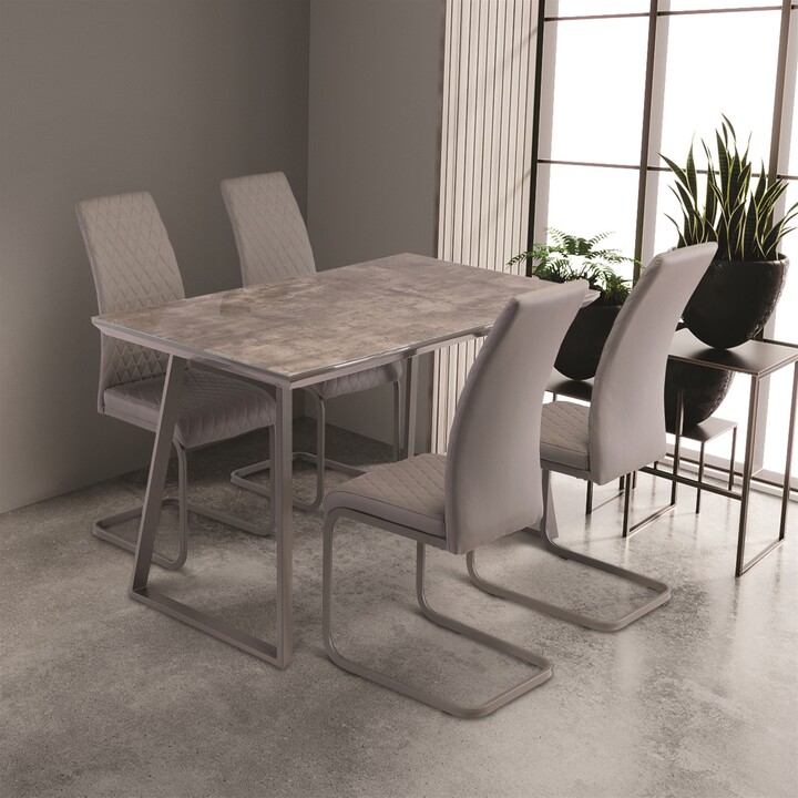 Dunelm Paris Rectangular 4 Seater Dining Table Concrete Effect Glass