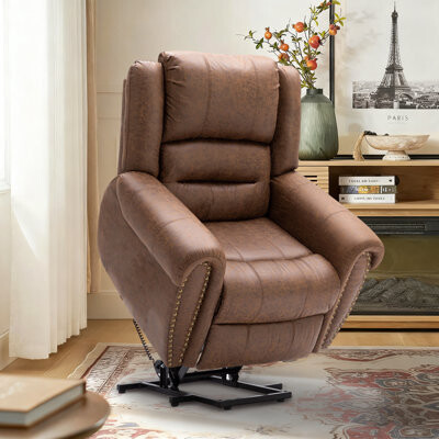Latitude Run 42'' Vintage Oversize Vegan Leather Rivet Power Reclining Chair with Remote Control