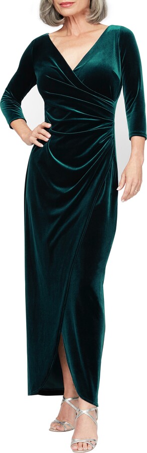Alex Evenings Ruched Three-Quarter Sleeve Velvet Gown
