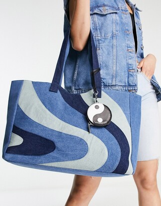Skinnydip denim tote bag in deep blue swirl print