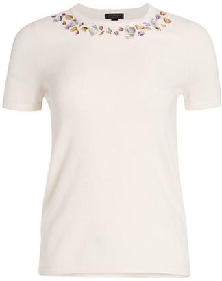 Saks Fifth Avenue COLLECTION Cashmere Embellished Short Sleeve Sweater