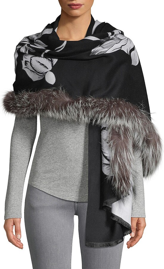 Belle Fare Mink Fur Pom-pom & Cashmere Wraparound Scarf Womens Accessories Scarves and mufflers 