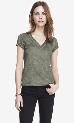 Express Garment Dyed Fitted V-Neck Tee