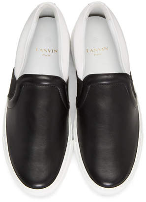 Lanvin Black and White Leather Slip-On Sneakers