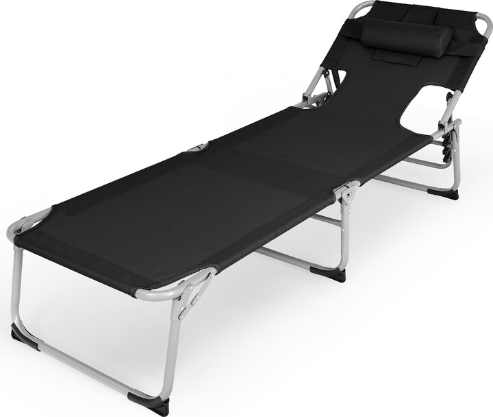 Beach Chaise Lounge Adjustable Sunbathing Chair with Face Cavity