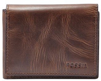 Fossil Men's 'Derrick' Leather Flip Trifold Wallet - Brown